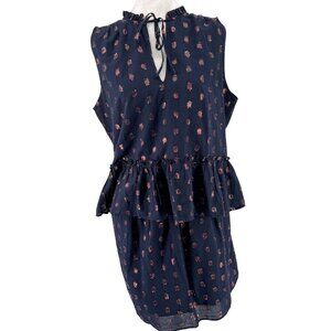 J. Crew 2-Piece Set Navy & Rose Gold Metallic Polka Dot Skirt & Top Sz M EUC